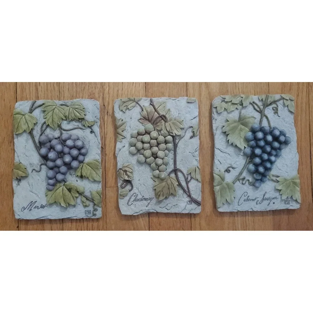 Vintage Set Of 3 Cheri Blum 3D Grapes Resin Wall Plaques 6
